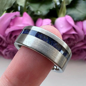 Tungsten Carbide Wedding Ring with Crushed Lapis Inlay 8mm