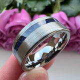 Tungsten Carbide Wedding Ring with Crushed Lapis Inlay 8mm
