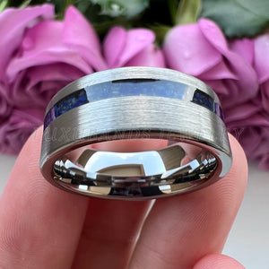 Tungsten Carbide Wedding Ring with Crushed Lapis Inlay 8mm