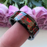 Tungsten Carbide Wedding Ring Beveled Edges 8mm 6mm Green Red Opal Gear Inlay