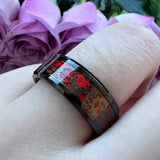 Tungsten Carbide Wedding Ring Beveled Edges 8mm 6mm Green Red Opal Gear Inlay
