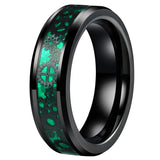 Tungsten Carbide Wedding Ring Beveled Edges 8mm 6mm Green Red Opal Gear Inlay