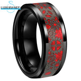 Tungsten Carbide Wedding Ring Beveled Edges 8mm 6mm Green Red Opal Gear Inlay