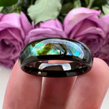 Tungsten Carbide Wedding Ring Abalone Shell Inlay Grooved Bands