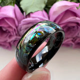 Tungsten Carbide Wedding Ring Abalone Shell Inlay Grooved Bands