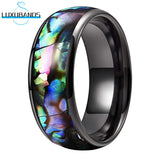 Tungsten Carbide Wedding Ring Abalone Shell Inlay Grooved Bands