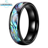 Tungsten Carbide Wedding Ring Abalone Shell Inlay Grooved Bands