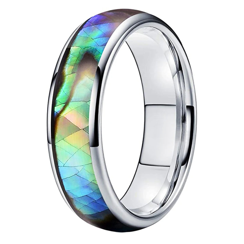 Tungsten Carbide Wedding Ring Abalone Shell Inlay Grooved Bands