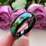 Tungsten Carbide Wedding Ring Abalone Shell Inlay Grooved Bands