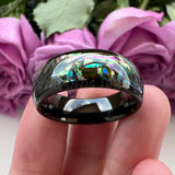 Tungsten Carbide Wedding Ring Abalone Shell Inlay Grooved Bands