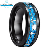 Tungsten Carbide Wedding Ring 8mm Beveled Edges Carbon-Fiber Inlay