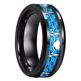 Tungsten Carbide Wedding Ring 8mm Beveled Edges Carbon-Fiber Inlay