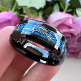 Tungsten Carbide Wedding Ring 8mm Beveled Edges Carbon-Fiber Inlay