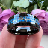 Tungsten Carbide Wedding Ring 8mm Beveled Edges Carbon-Fiber Inlay