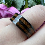 Tungsten Carbide Wedding Ring Whiskey Barrel Wood Inlay Flat Polished Finish