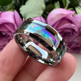 Tungsten Carbide Abalone Shell Inlay Wedding Ring 8mm