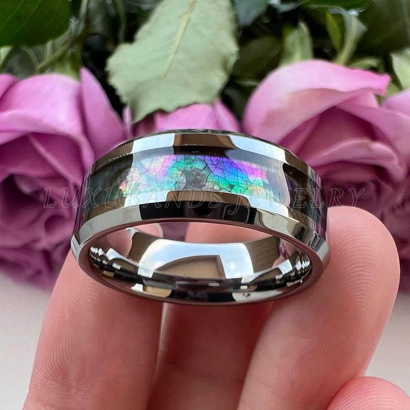Tungsten Carbide Abalone Shell Inlay Wedding Ring 8mm