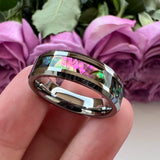 Tungsten Carbide Abalone Shell Inlay Wedding Ring 8mm