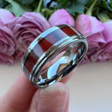 Tungsten Carbide Wedding Ring Red Wood Inlay Engagement Band