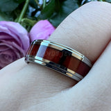 Tungsten Carbide Wedding Ring Red Wood Inlay Engagement Band