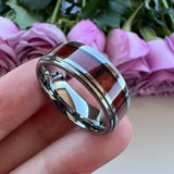 Tungsten Carbide Wedding Ring Red Wood Inlay Engagement Band