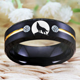Tungsten Carbide Wolf Moon Ring Men's Wedding Band