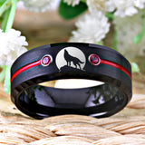 Tungsten Carbide Wolf Moon Ring Men's Wedding Band