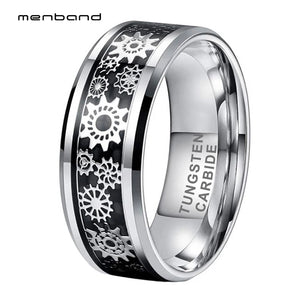 Tungsten Ring with Mechanical Gear Wheel Carbon Fiber Inlay 8MM
