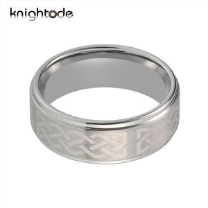 Tungsten Rings Engraved Laser Silver Brushed Finish Center Fingernail Rings