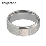Tungsten Rings Engraved Laser Silver Brushed Finish Center Fingernail Rings