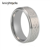 Tungsten Rings Engraved Laser Silver Brushed Finish Center Fingernail Rings