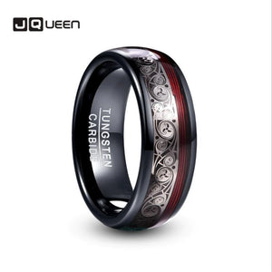 Tungsten Steel Ring Triple Spiral Pattern+Red Guitar String Wedding Rings