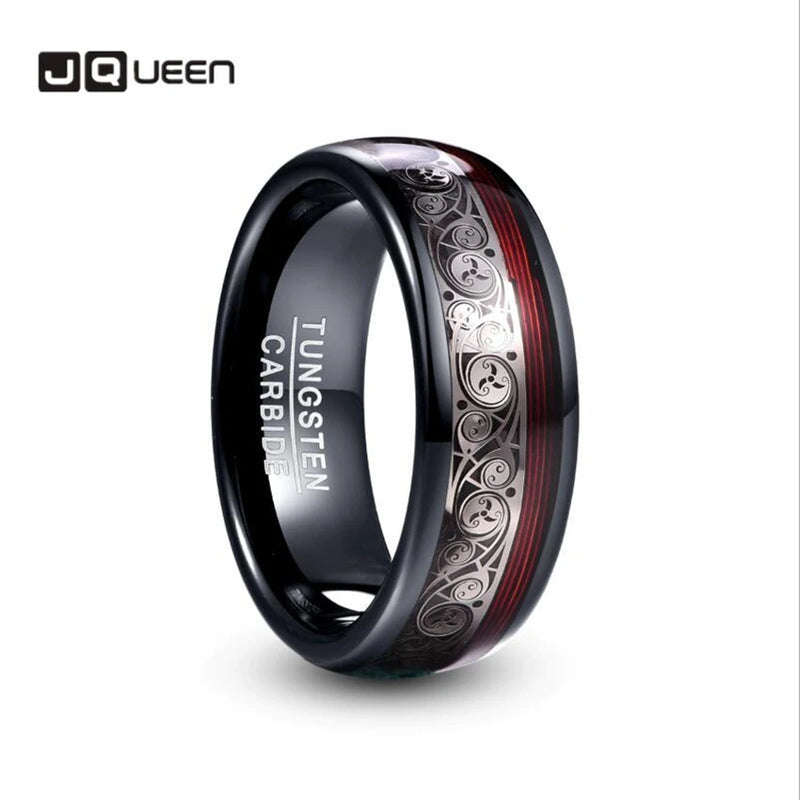 Tungsten Steel Ring Triple Spiral Pattern+Red Guitar String Wedding Rings