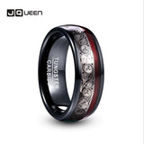 Tungsten Steel Ring Triple Spiral Pattern+Red Guitar String Wedding Rings