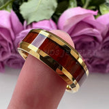 Tungsten Wedding Ring 6mm 8mm Beveled Edges Wood Inlay Polished Finish
