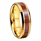 Tungsten Wedding Ring 6mm 8mm Beveled Edges Wood Inlay Polished Finish
