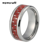 Tungsten Wedding Band Rings Green Red Carbon Fiber Inlay