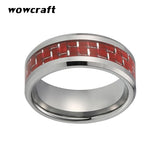 Tungsten Wedding Band Rings Green Red Carbon Fiber Inlay