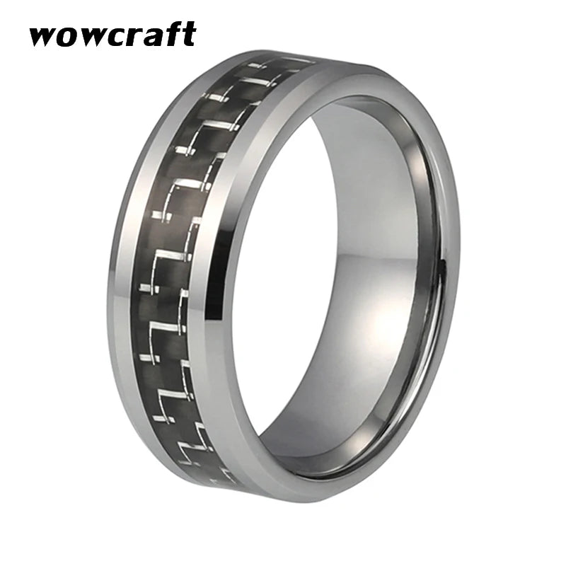Tungsten Wedding Band Carbon Fiber Inlay Ring