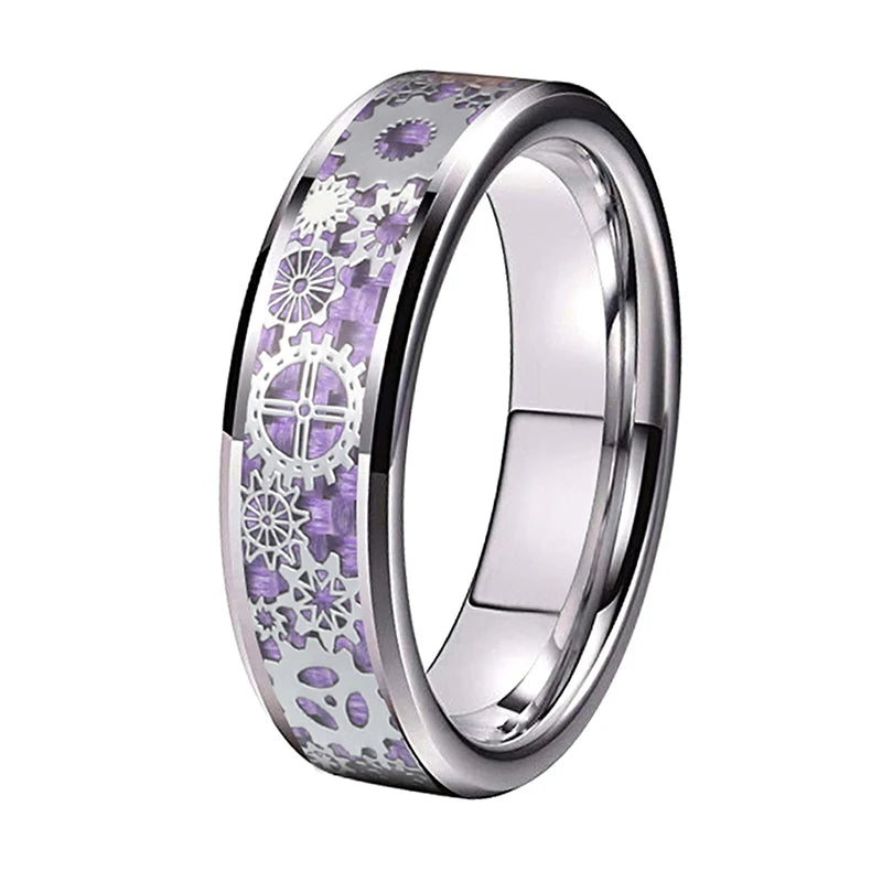 Tungsten Wedding Couple Ring 8mm 6mm Carbon-Fiber Inlay Polished Finish