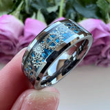 Tungsten Wedding Couple Ring 8mm 6mm Carbon-Fiber Inlay Polished Finish