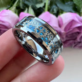 Tungsten Wedding Couple Ring 8mm 6mm Carbon-Fiber Inlay Polished Finish