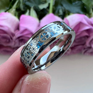 Tungsten Wedding Couple Ring 8mm 6mm Carbon-Fiber Inlay Polished Finish