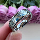 Tungsten Wedding Couple Ring 8mm 6mm Carbon-Fiber Inlay Polished Finish