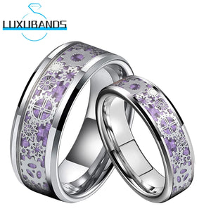Tungsten Wedding Couple Ring Purple Carbon-Fiber Inlay