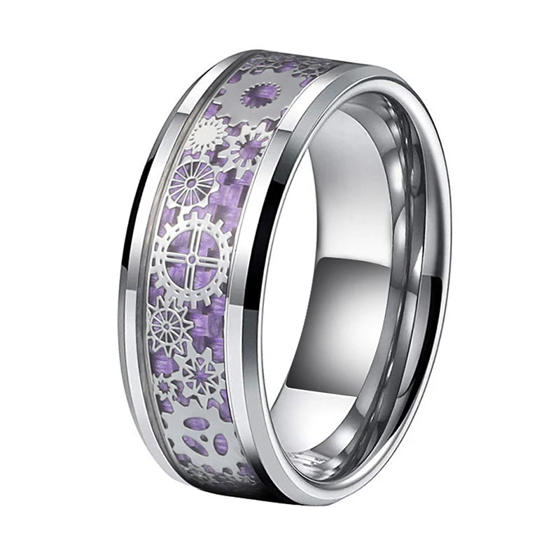 Tungsten Wedding Couple Ring Purple Carbon-Fiber Inlay