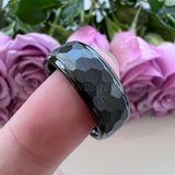 Tungsten Wedding Gold Ring 8mm 6mm Stepped Edges Hammered Band