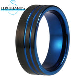 Tungsten Wedding Ring Offset Grooved Engagement Band Brushed Finish Comfort Fit
