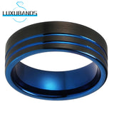 Tungsten Wedding Ring Offset Grooved Engagement Band Brushed Finish Comfort Fit
