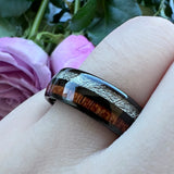 Tungsten Wedding Ring 8mm Meteorite Wood Inlay Polished Finish
